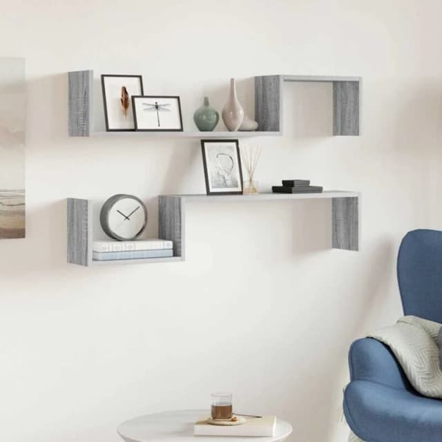 Vidaxl Wall Shelves 2 Pcs Grey Sonoma 100X15X20 Cm Engineered Wood, Grey 815934