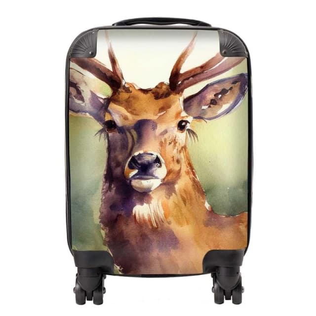 Warren Reed - Designer Splendid Stag Watercolour Suitcase in Brown Size: Small Brown Unisex Small