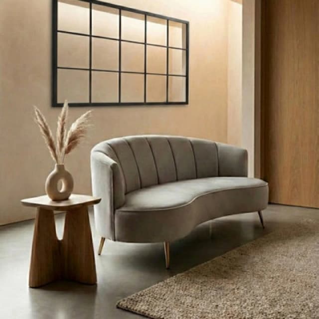 Orsina Hasna Three Seat Grey Velvet Sofa