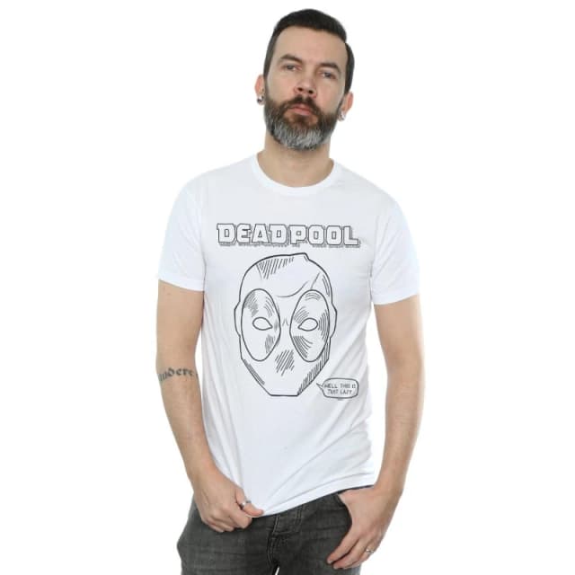 Marvel Marvel Men Deadpool This Is Just Lazy T-Shirt in White Size: Small White S Male 5059308627131