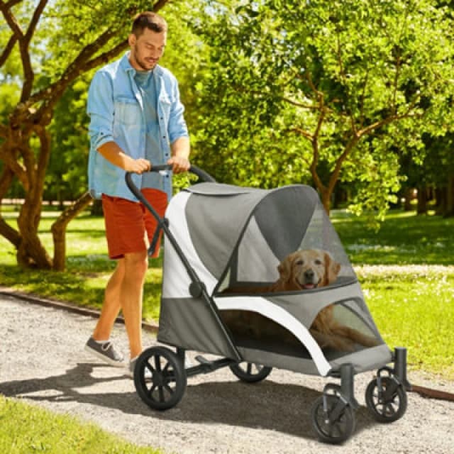 PawHut Easy Folding Pet Stroller for Large Dogs - Dark Grey TJ Hughes 5063603866768