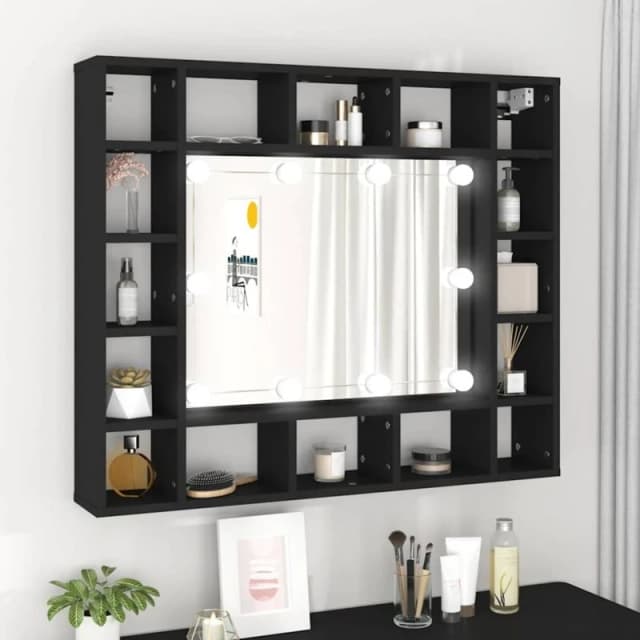 vidaXL LED Mirror Cabinet Black 91x15x76.5 cm, Black 833496