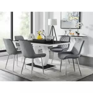Giovani 6 Black Dining Table & 6 Grey Pesaro Silver Leg Chairs - Elephant Grey