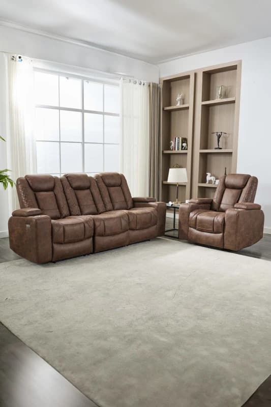 More4Homes Ashton 1+3 Seater Fabric Auto Recliner Sofa Set Brown