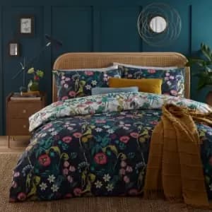 furn. La Belle Midnight Blue Duvet Cover & Pilowcase Set Blue/Pink/Yellow