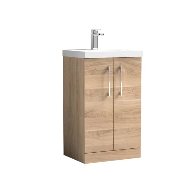 Balterley Modern Bathroom 2 Soft-Close Door Vanity Unit Basin, Light Oak, 500mm in Brown Brown Unisex