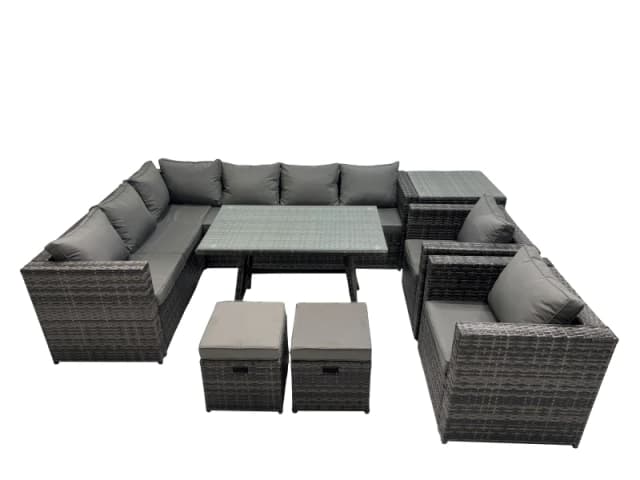 Fimous 10-seater Outdoor PE Rattan Sofa Set with with 2 Chair Side Table in Dark Grey Dark Grey Unisex