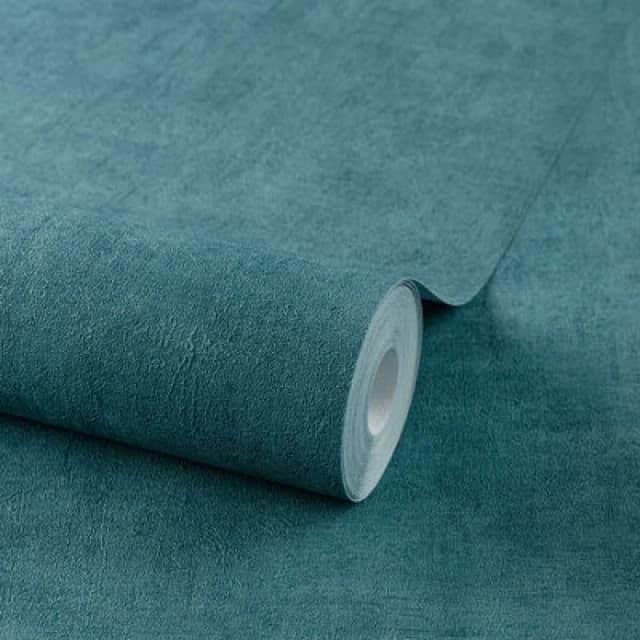 Grandeco Annabella Distressed Limewash Plaster Textured Wallpaper, Teal Blue