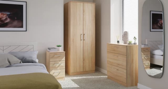 Swift Devon 3 Piece Bedroom Set (Wardrobe, Chest & Bedside) in Bardolino Oak - Ready Assembled Light Oak