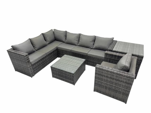 Fimous Patio Furniture Sets with Corner Sofa Chair Coffee Table Side Table in Dark Grey Dark Grey Unisex