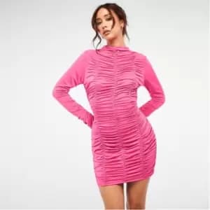 Missguided Ruched High Neck Slinky Mini Dress - Pink