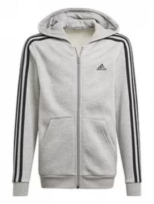 adidas Junior Boys 3s Full Zip Hoody, Grey/Black, Size 3-4 Years