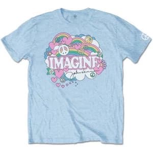 John Lennon - Rainbows, Love & Peace Mens Small T-Shirt - Light Blue