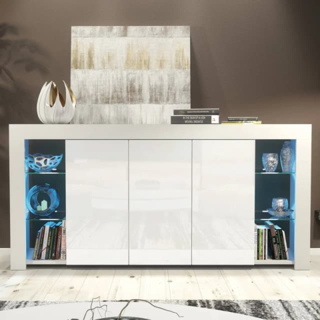Creative Furniture Eden Sideboard 164cm - White with Gloss Doors & LED Lights White Unisex