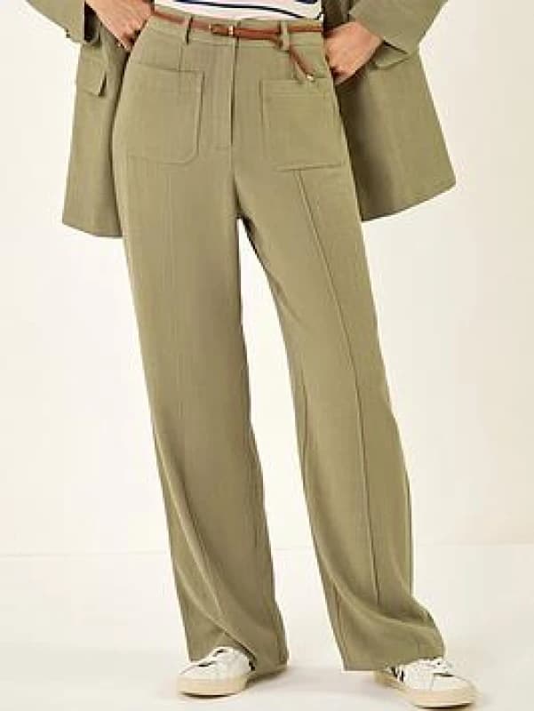 Roman Womens Linen Blend Belted Trouser in Khaki Size: 20 Khaki Female 20