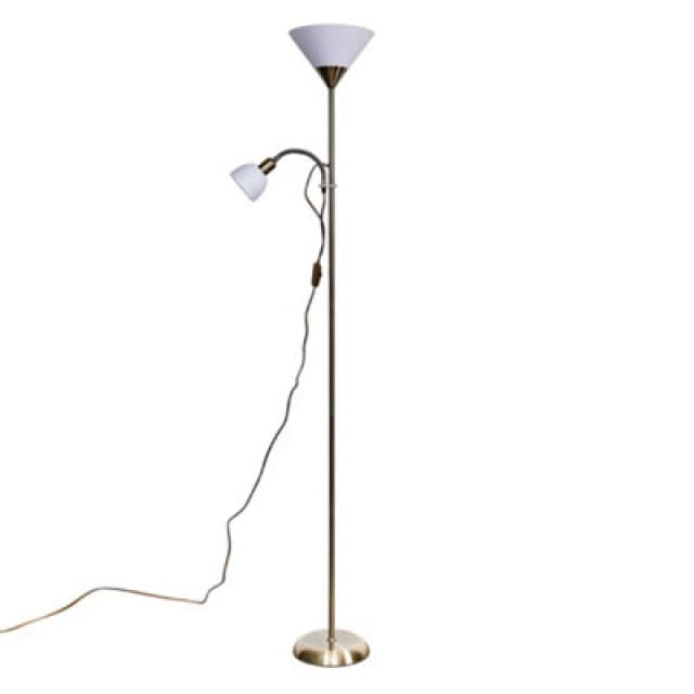 ValueLights ValueLights Mozz Mother & Child Uplighter Floor Lamp with Side Lamp and LED Bulbs in Metallic Gold Metallic Gold One Size Unisex 505940602