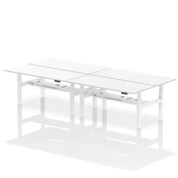 Air Air Back-to-Back 1800 x 800mm Height Adjustable 4 Person Bench Desk White Top with Cable Ports White Frame HASCP4P18800WHTW