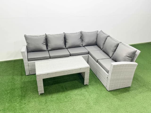 Fimous 6 Seater Garden Outdoor Rattan Furniture Set Coffee Table Set in Light Grey Light Grey Unisex
