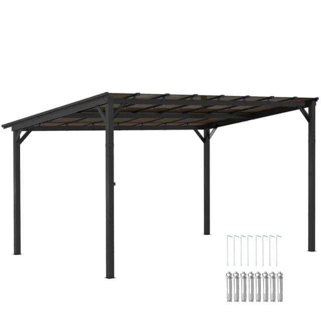 Outsunny x 4.3m Pergola Kit Gazebo with UPF 50+ and Waterproof Polycarbonate Roof Dark Grey