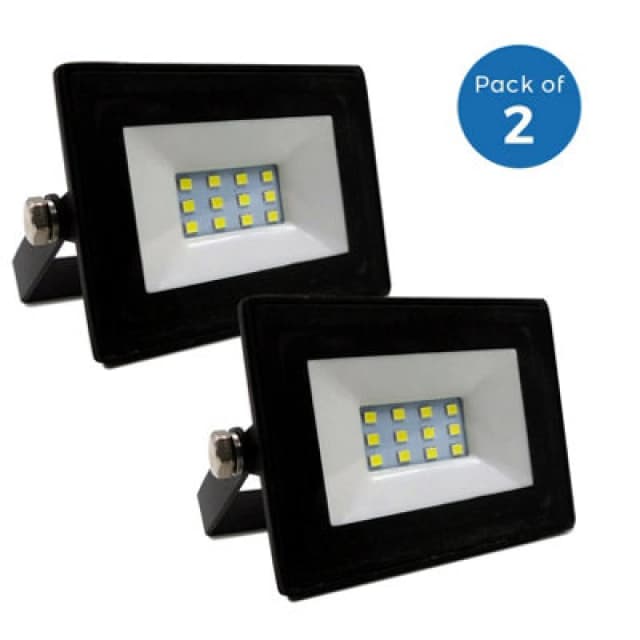 Ener-J 10W Non Pir Slim Line LED Floodlight Black 6000K 90 Lumens Per Watt 2 Year Warranty Pack Of 2