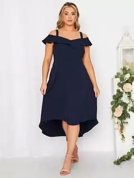 Yours High Low Bardot Dress - Navy, Blue, Size 18, Women