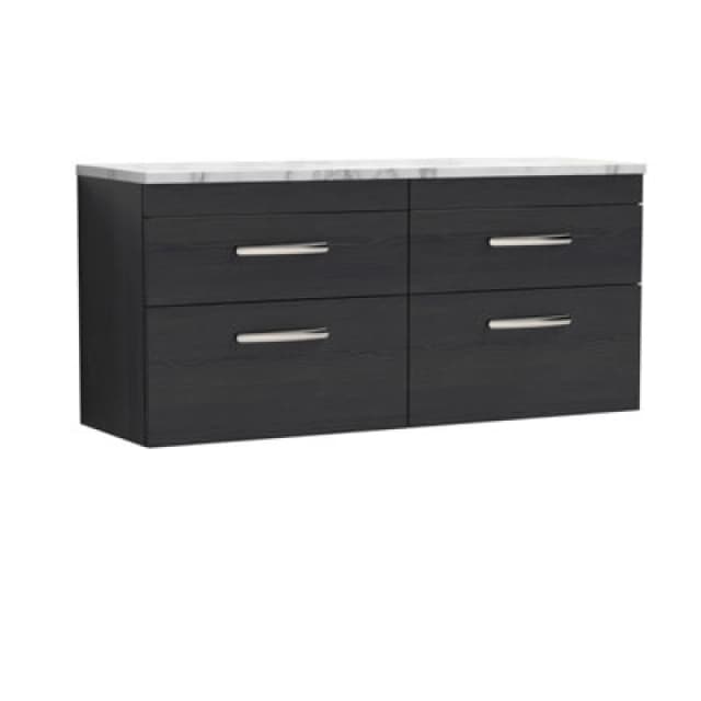 Nuie Athena Wall Hung 4-Drawer Vanity Unit With Laminate Worktop In Gloss White, Sleek Counter Top Vanity Unit In Charcoal Black