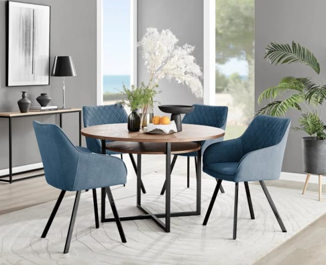 FurnitureboxUK FurnitureboxUK Adley Brown Wood Storage Dining Table & 4 Falun Black Leg Chairs in Blue Blue One Size Unisex 5056542686498