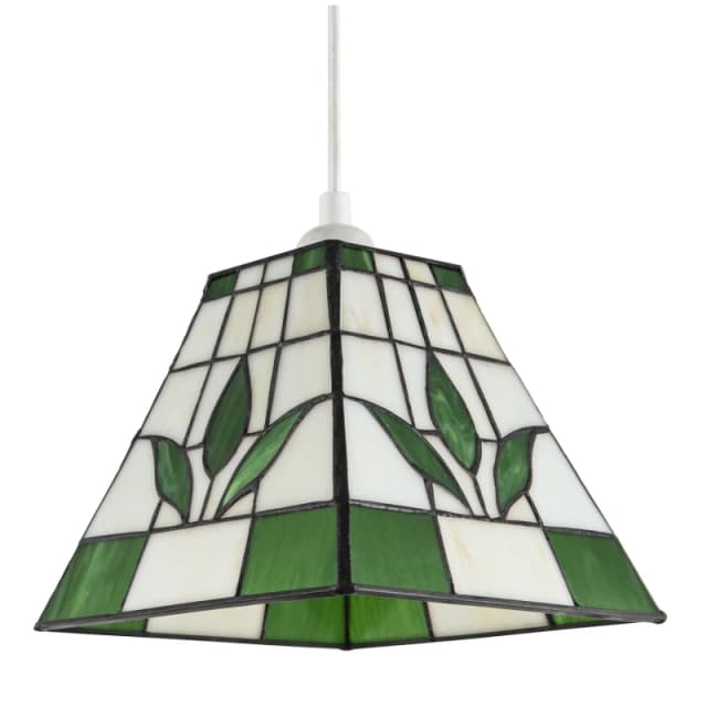 Happy Homewares Traditional Stained Glass Tiffany Square Pendant Lighting Shade in Green Green Unisex