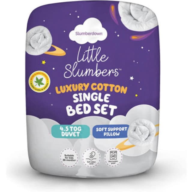 Slumberdown Slumberdown Little Slumbers Anti Allergy 4.5 Tog 100% Cotton Kids Single Bedset in White White Single Unisex 5012924055764