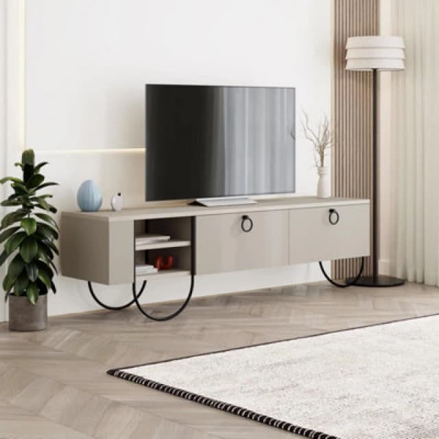 FWStyle FWStyle 2 Door Sandstone Modern TV Unit Stand in Beige Beige One Size Unisex 8683628019801