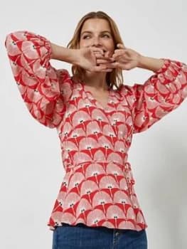 Mint Velvet Jude Print Wrap Top - Red
