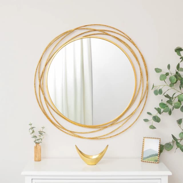 Melody Maison Large Round Gold Mirror 88cm X 85cm Gold