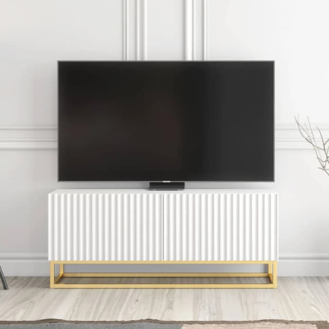 Creative Furniture Ripple TV Unit 100cm - Modern Fluted Design with Push to Open Doors in White White Unisex