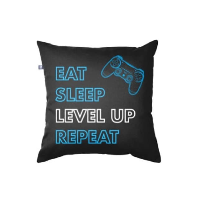 rucomfy Beanbags Rucomfy Gaming Eat Sleep Level Up Repeat Cushion 45X45Cm - Soft & Supportive Gamer Pillow