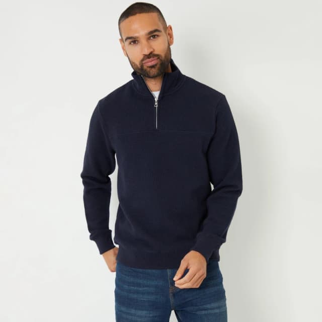 Threadbare Textured Quarter Zip Sweatshirt Navy