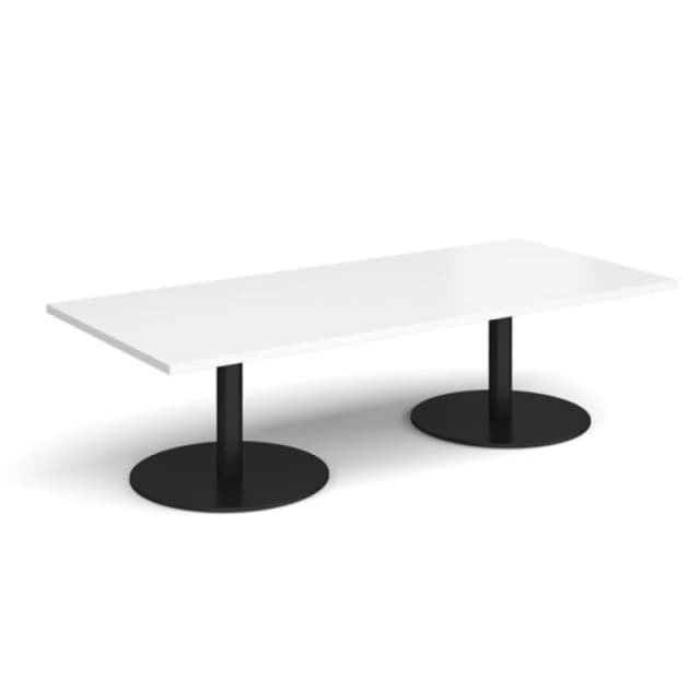 Monza Rectangular Cafe and Bistro Coffee Table with Flat Round Black Base - Top 1800mm x 800mm - White