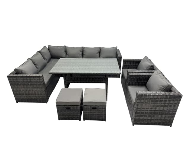 Fimous Outdoor PE Rattan Sofa Set with with 2 Chairs 2 Small Stools in Dark Grey Dark Grey Unisex