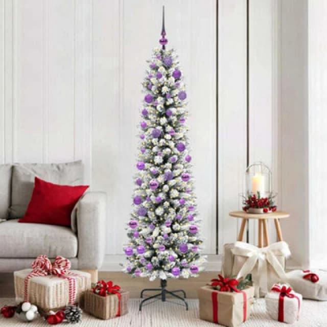 vidaXL Artificial Christmas Tree with 300 LEDs, Lilac Balls Green and white 180 cm, Green 3396111