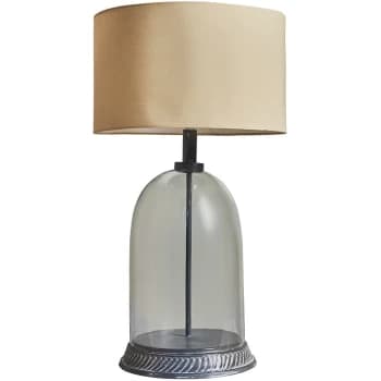 Grey & Clear Glass Table Lamp Light With Large Lampshade - Beige - No Bulb