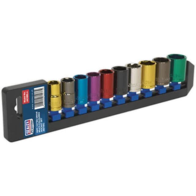 Loops 10 PACK Multi Colour Socket Set 1/2" Metric Square Drive - 6 Pt WallDrive Torque Multi