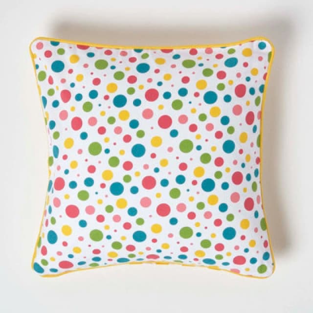 Homescapes Cotton Multi Colour Polka Dots Cushion Cover, 45 X 45 Cm