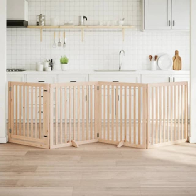 vidaXL Dog Gate with Door Foldable 4 Panels 320cm Poplar Wood, Brown 352243