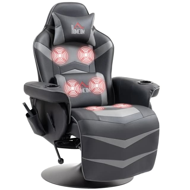 HOMCOM HOMCOM Massage Recliner Chair with Remote, PU Leather Recliner Armchair Grey Grey Armchair Unisex 5063603034884