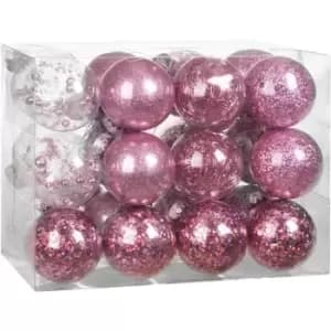 Christmas Tree Baubles 24 Pieces Transparent Filling Shatterproof Decoration Ornaments Break-proof Xmas 7cm Pink (de) - Casaria