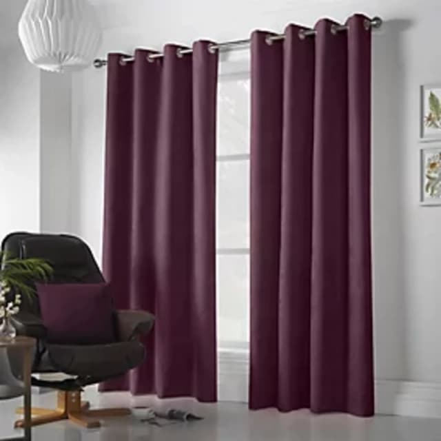 Velvet Chenille Ready Made Eyelet Curtains Aubergine