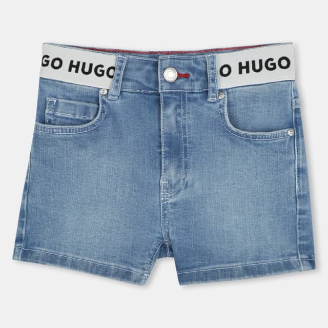 Hugo Kids Hardwearing Denim Adjustable Waistband Shorts Stone Wash Z25 female 8Y