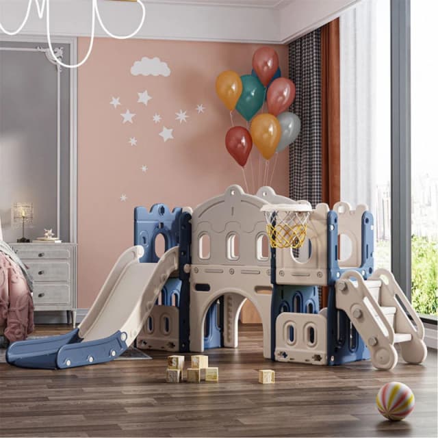 KIDKID Kids Slide Climber with Basket Hoop Grey anf Blue Blue unisex Large