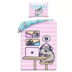 Pusheen - Gamer Cotton Duvet Cover Set (Single) (Pink/Blue) - Pink/Blue