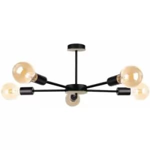 Keter Sun Multi Arm Semi Flush Ceiling Light Wood, Black, 48cm, 5x E27