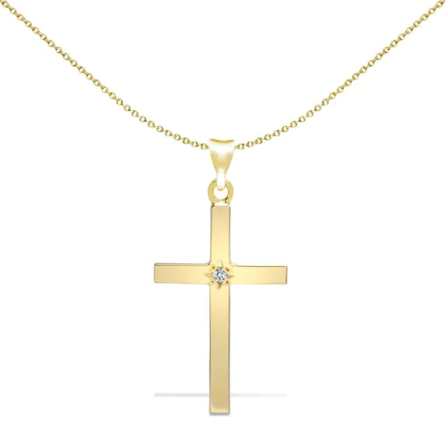 Jewelco London 9ct Gold 0.05ct Diamond Solitaire Cross Pendant - 9X059 Gold